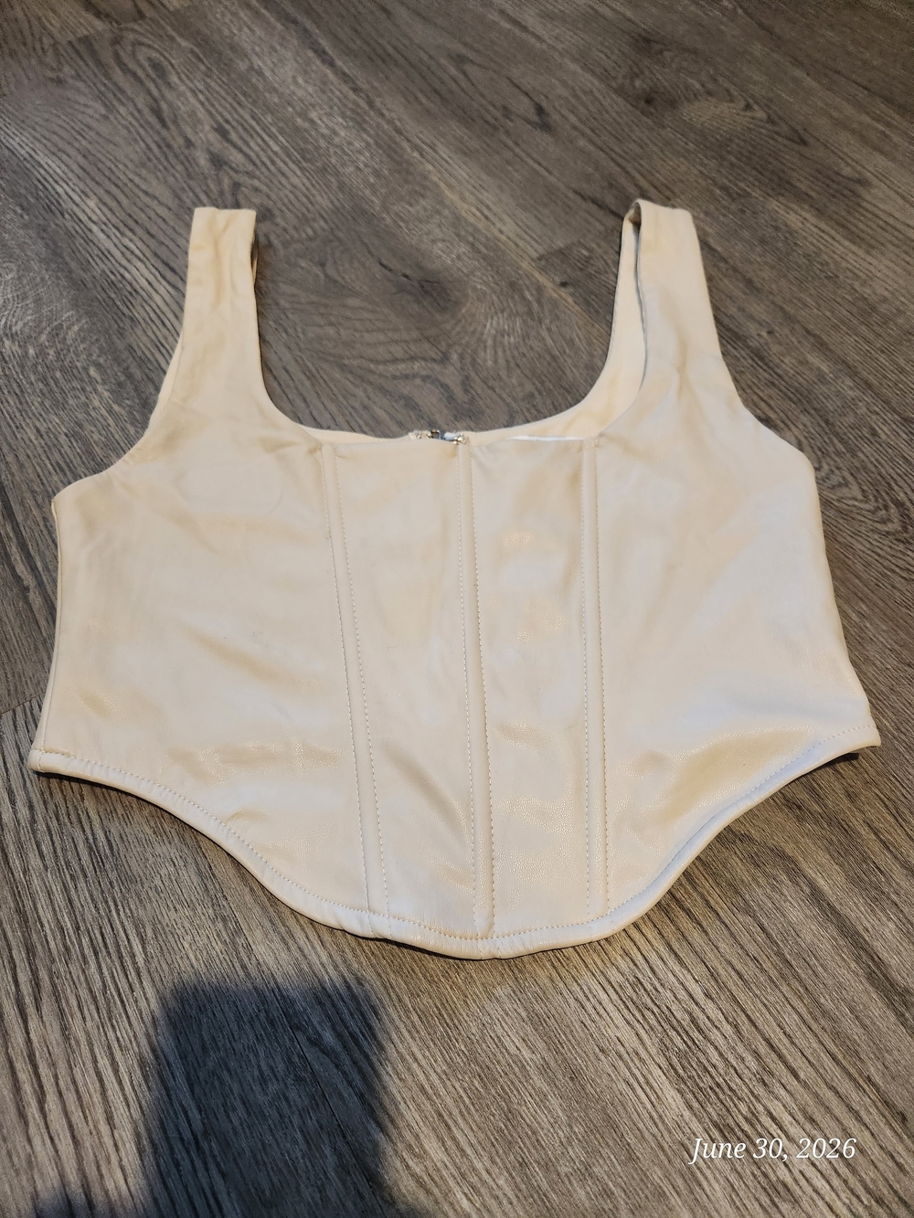 Cream Structured Corset-Style Cropped Bodysuit with Wide Straps